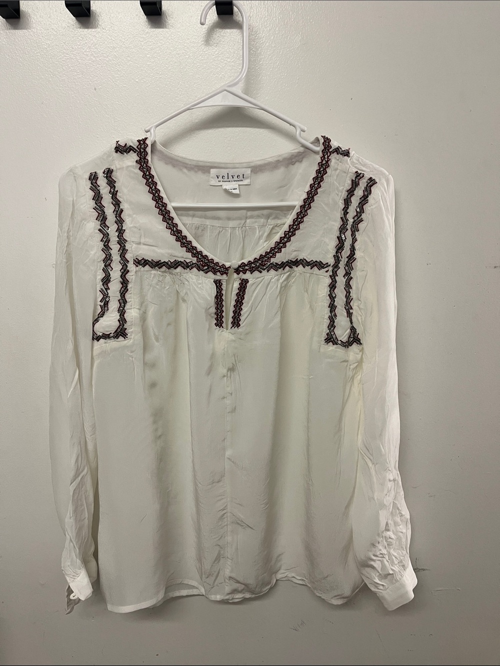 Velvet by Graham & Spencer Cream Blouse with Beaded Trim